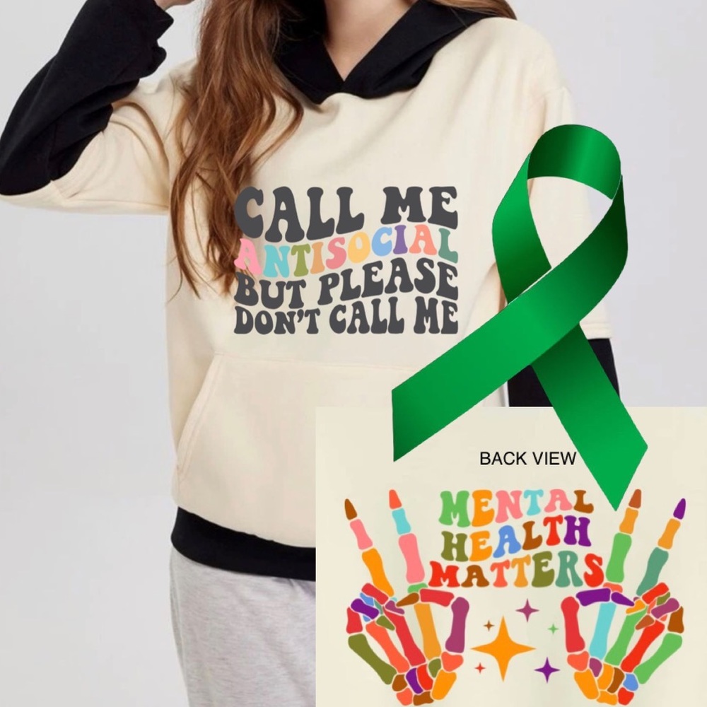 Call Me Antisocial Mental Health graphic oversized pullover hoodie sweatshirt L